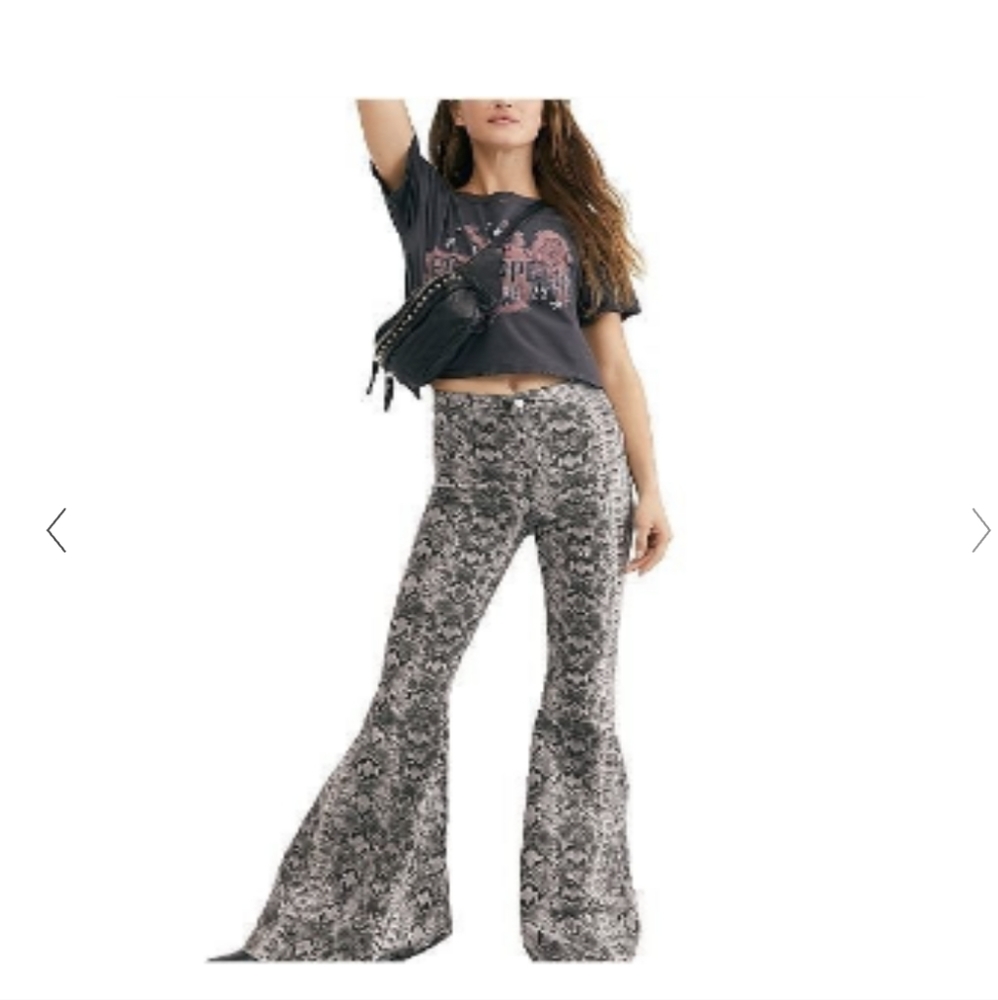 We The Free Black & White Grey Snakeskin Flare Jeans